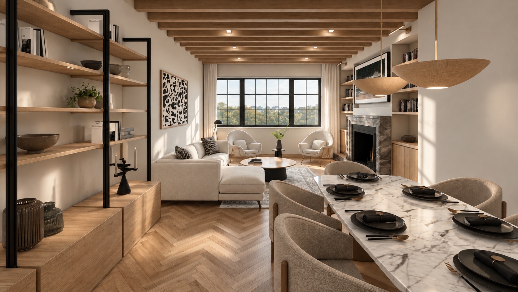Concept rendering of the Delancey Place living and dining space