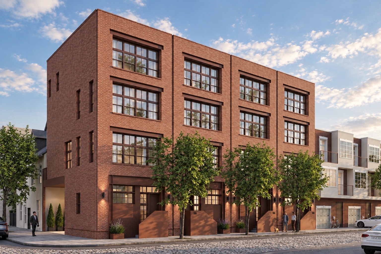 Foundry Row townhome rendering with street trees